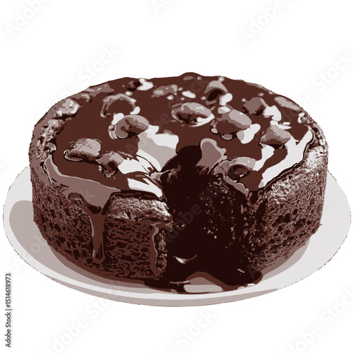Delicious chocolate lava cake dessert recipe with chocolate chips and sauce for sweet tooths on transparent background