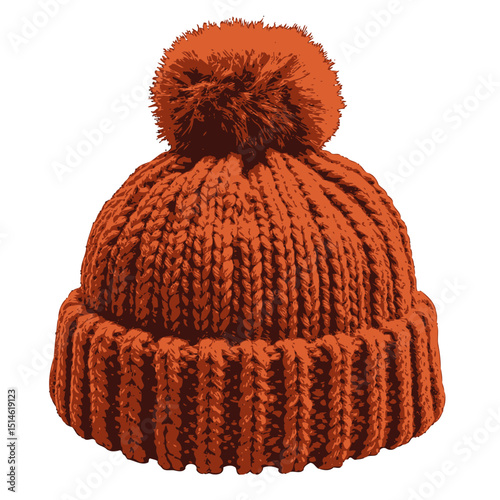 Burnt orange knit beanie hat with pom winter fashion accessory for women and men warm headwear knitted cap on transparent background