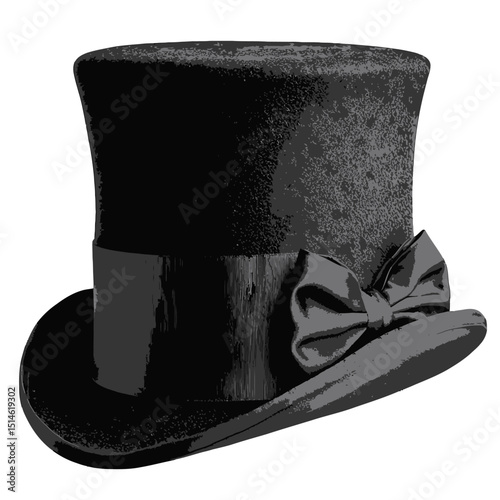 Elegant black top hat with bow tie formal wear accessory for men fashion headwear vintage style   on transparent background