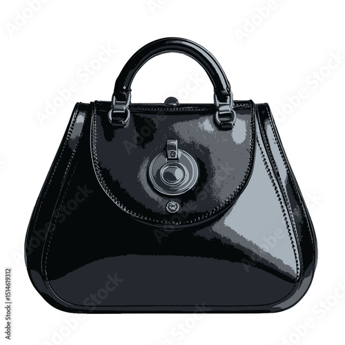Stylish black leather handbag with gold accents fashion accessory for women luxury designer purse trend on transparent background
