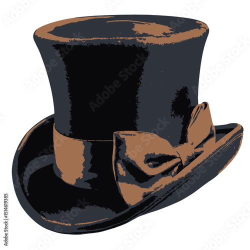 Elegant black top hat with gold ribbon and bow tie vintage fashion accessory for formal occasions style on transparent background