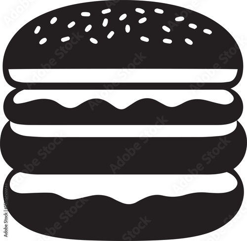 Black Burger Icon Vector – Clear Line Art for Modern UI Design