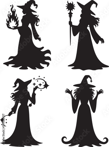 Witches silhouette set vector illustration isolated On Transparent Background