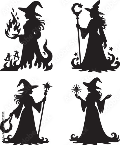 Witches silhouette set vector illustration isolated On Transparent Background
