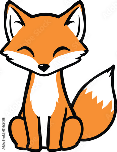 Adorable cartoon fox sitting with happy expression vector illustration for cute animal designs