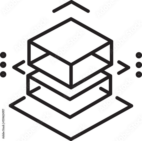 Geometric, abstract design featuring overlapping rectangular shapes and arrows, suggesting movement or transformation. minimalist style and monochrome color scheme create modern, sleek appearance