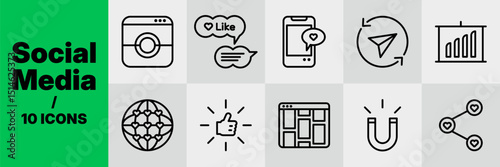 소셜 미디어 라인 아이콘 세트 - Social Media Marketing Line Icon Set