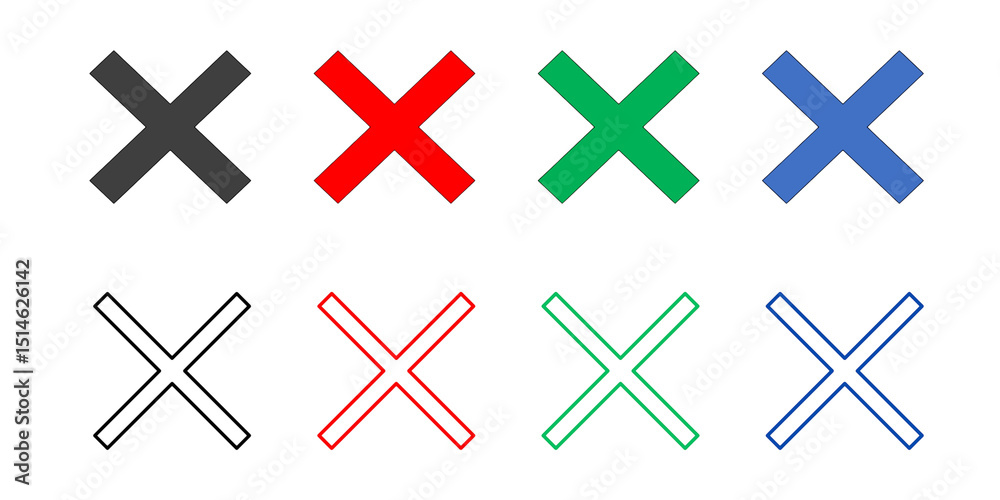 Fototapeta premium Set of cross icons, cross symbol, 3d cross mark set, negative remarks symbol, set of no symbol, set of abstract symbols
