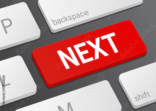 Close Up Next Button on Laptop or Computer Keyboard for Navigation, Forward Action, and 3D Interface Illustration