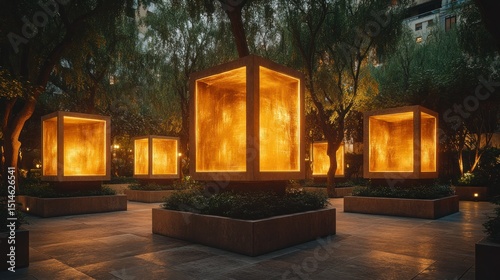 Wallpaper Mural Urban park at twilight, illuminated cubes Torontodigital.ca