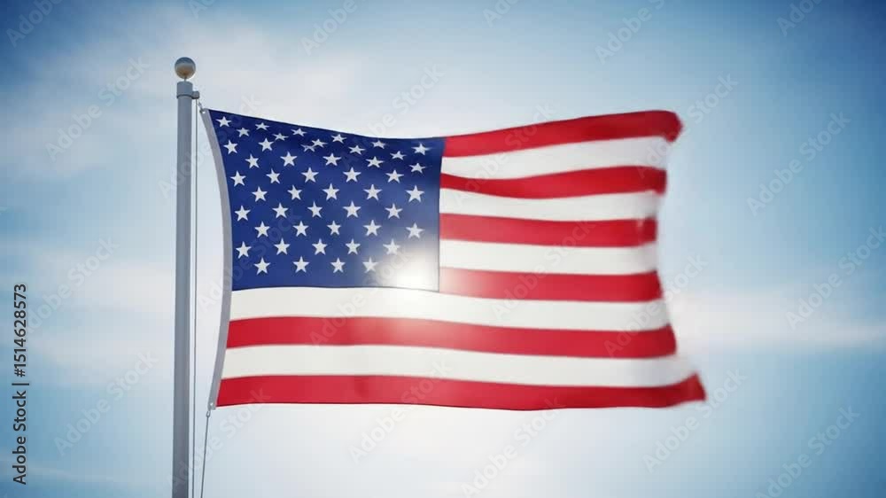 American Flag Waving in the Wind Against a Bright Blue Sky American Flag Waving in the Wind Against a Bright Blue Sky
