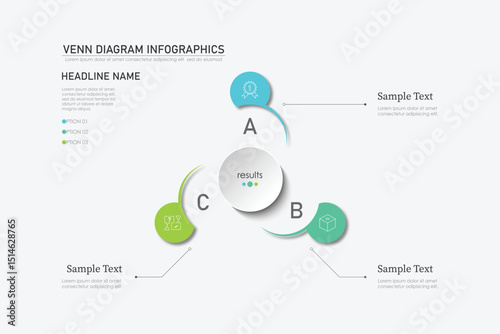 Venn diagram infographic chart template for business 3, 4 parts, options, presentation with venn diagram elements vector illustration.