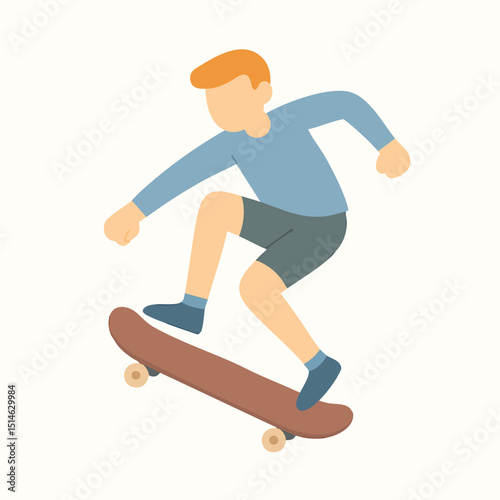 Flat Style Simple Boy Doing Trick on Skateboard Activity Illustration