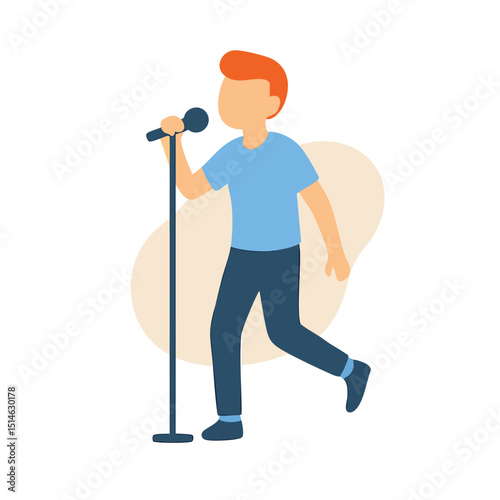 Minimalist Flat Style Singer on Stage Performance Illustration Asset
