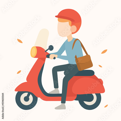 Flat Design Delivery Boy Riding Scooter Illustration with Autumn Leaves