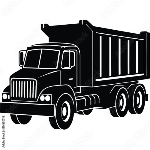 Black and White Vector Illustration of a Dump Truck