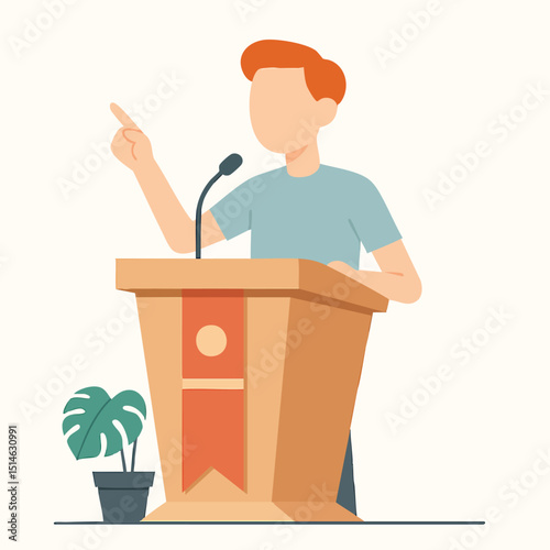 Flat Style Public Speaker Podium Delivery Speech Presentation Illustration