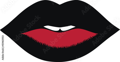 Stylized sensual lips with dark upper and red lower lip vector illustration for beauty and fashion