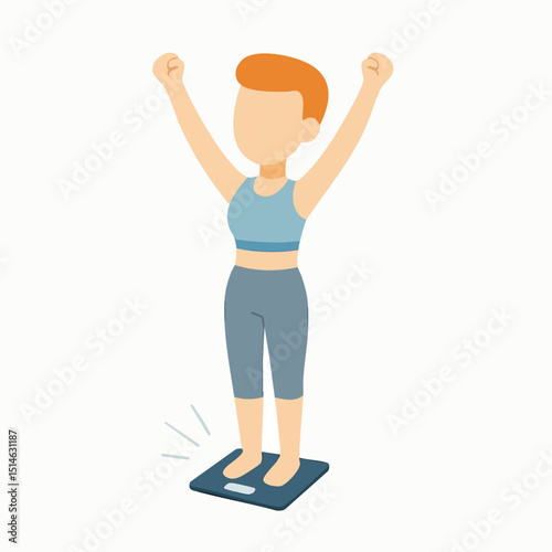 Flat Style Woman Celebrating Weight Loss on Scale Illustration