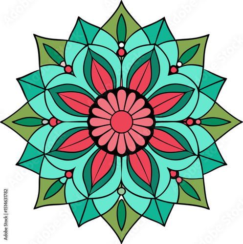 Culturally inspired mandala with sacred petal arrangement in floral radial layout and ethnic balance
