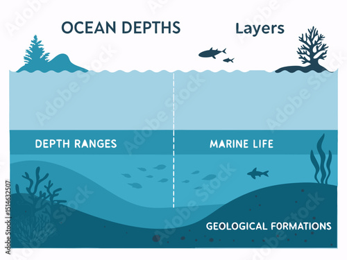 infographic style cut of ocean depths  flat design