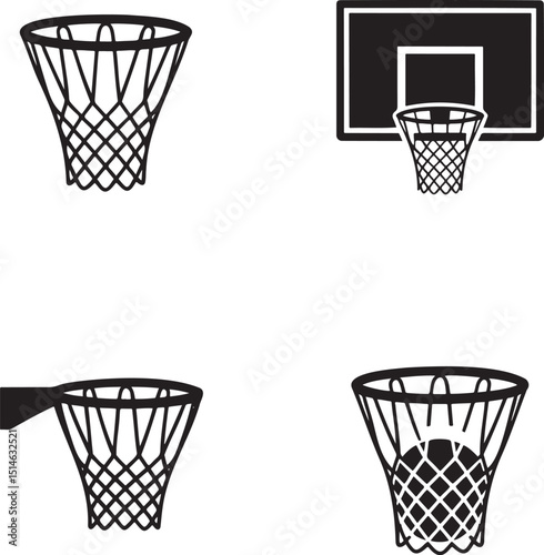 Basketball hoop silhouette set vector illustration isolated On Transparent Background