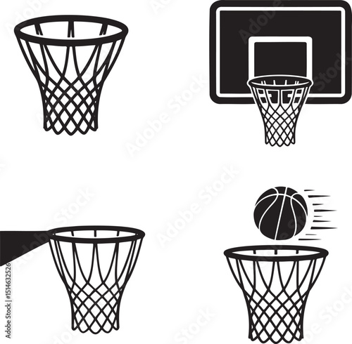Basketball hoop silhouette set vector illustration isolated On Transparent Background