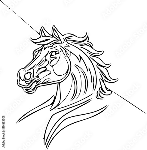 Detailed Line Art Horse  An expressive sketch of a horse's head, highlighting its regal features.