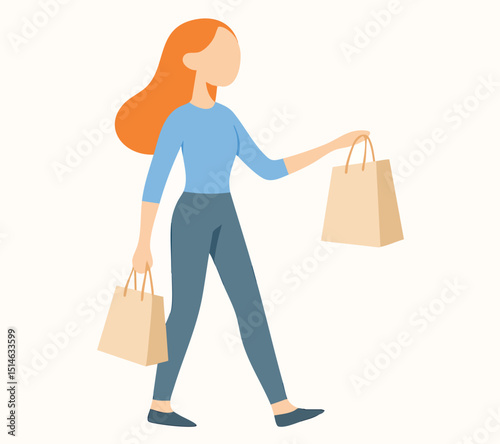 Flat Design Woman Carrying Shopping Bag Walking Lifestyle Illustration