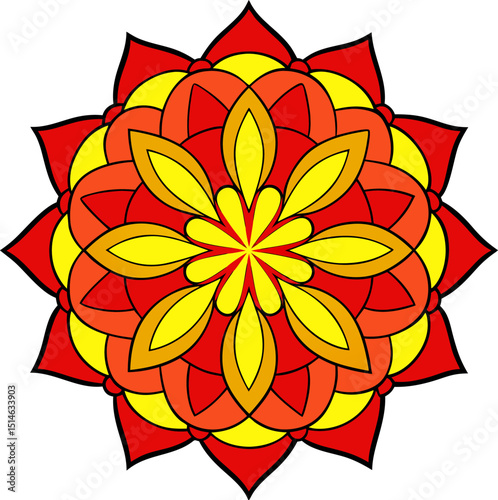 Detailed cultural mandala design with radiant petal patterns and spiritual flower symmetry in calm tones