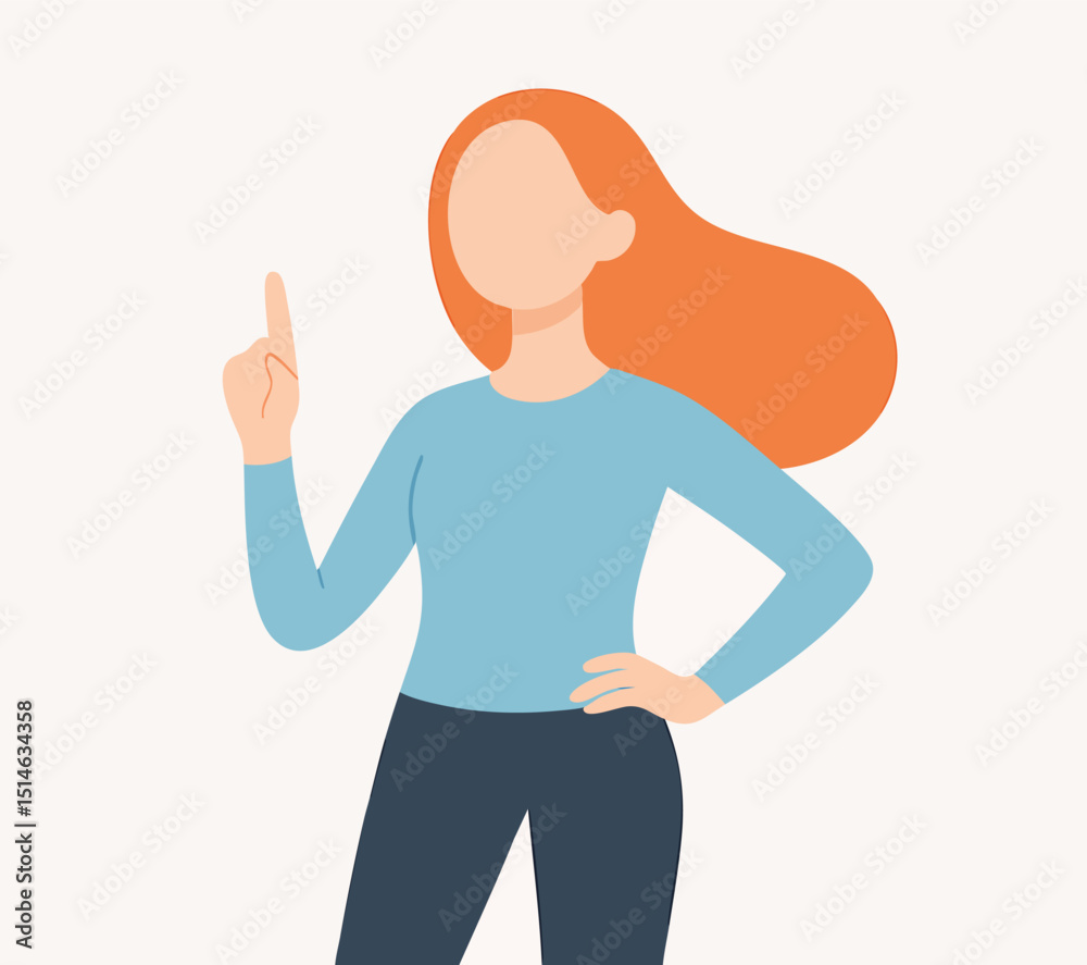 Flat Style Confident Faceless Woman Illustration with Index Finger Upwards Flat Style Confident Faceless Woman Illustration with Index Finger Upwards