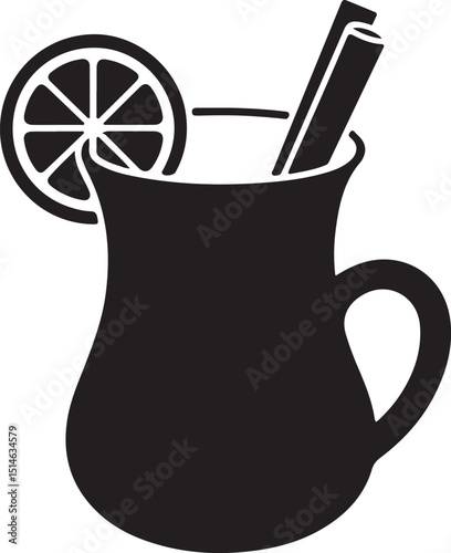 Black and White Icon of a Hot Spiced Drink with Orange