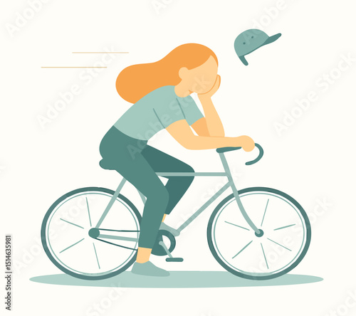 Flat Simple Style Woman Cycling in Park Illustration Graphic Resource