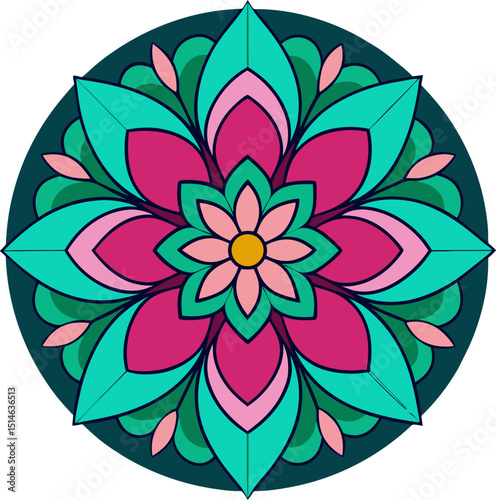 Layered petal mandala featuring calming radial balance in spiritual design with ethnic cultural harmony