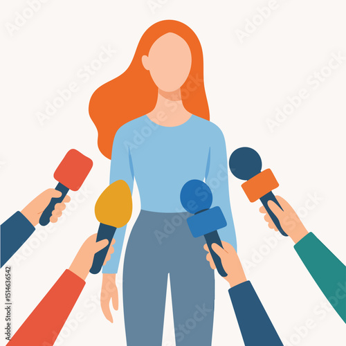 Flat Style Detailed Interview Subject Surrounded by Microphone Illustration