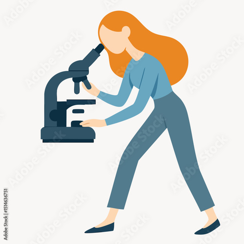 Flat Illustration of Scientist Using Microscope in Laboratory Research Scene