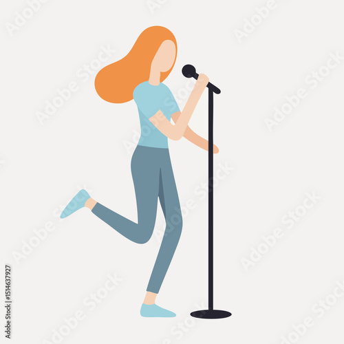 Minimalist Flat Illustration of a Female Singer Performing on Stage
