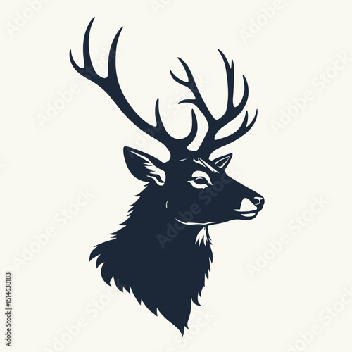 Elegant Deer Head Silhouette with Antlers on a Light Background Vector Illustration for Design photo