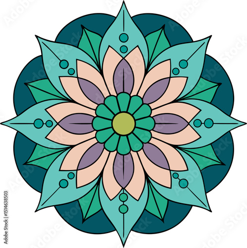 Spiritual mandala in ornamental petal structure with balanced harmony and cultural floral color tones