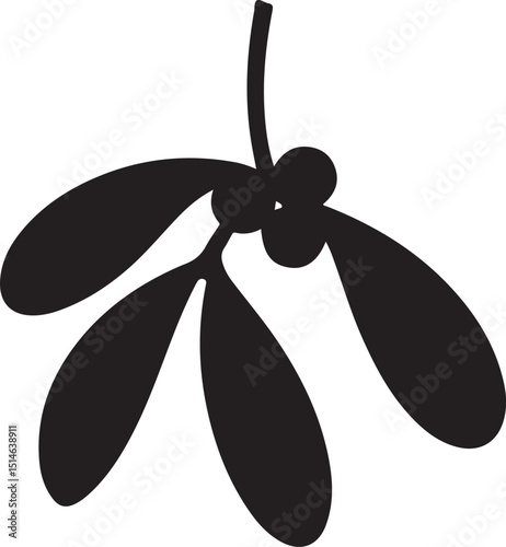 Simple Black Silhouette of Mistletoe Sprig with Berries