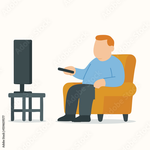 Flat Style Man Relaxing on Armchair Watching Television Illustration