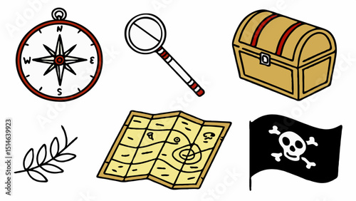 Treasure hunt flat icons set – adventure, exploration, scavenger hunt symbols.png