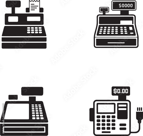 Cash register silhouette set vector illustration isolated On Transparent Background