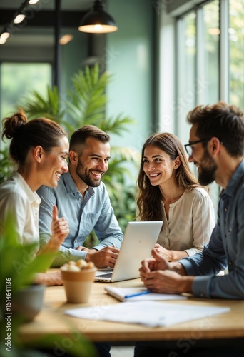 Group of young professionals collaborating in a modern