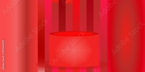 Red podium for product presentation, product display on minimal scene, vector illustration.