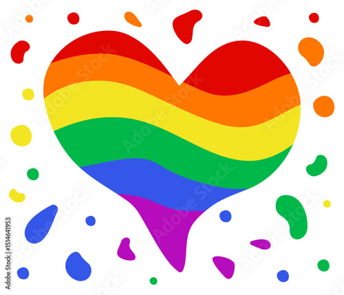 Pride Month Melt Fluid Heart Shape with Colorful Splash showing Six Colors representing Diversity of LGBTQ Rights Movement Celebrate in June.