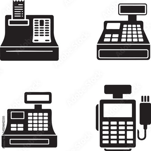 Cash register silhouette set vector illustration isolated On Transparent Background