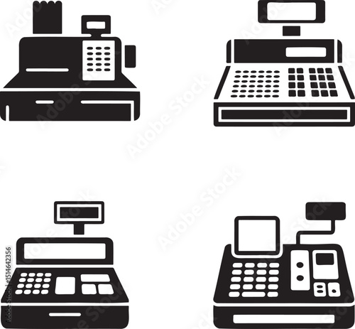 Cash register silhouette set vector illustration isolated On Transparent Background