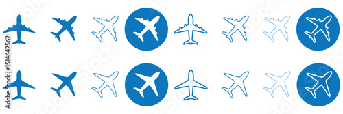 Plane icon set. Flight transport symbol. Airplane icon vector. Travel flat illustration. Travel symbol. Vector EPS 10