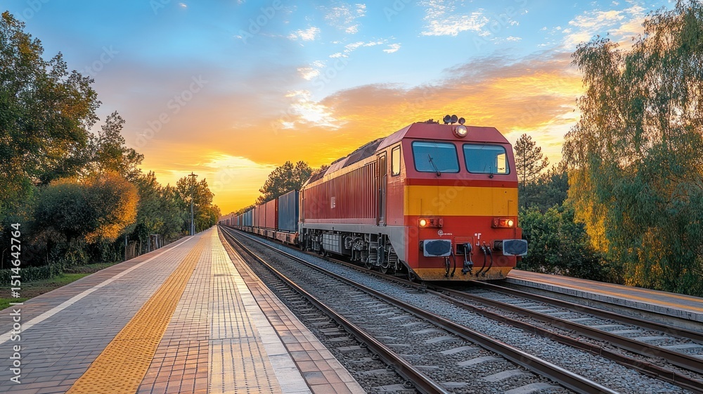 Obraz premium Freight train at sunset (1)
